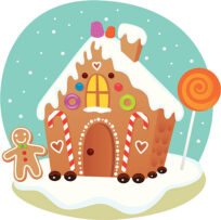 Fun, decorated gingerbread house for the holidays. Editable vector file.